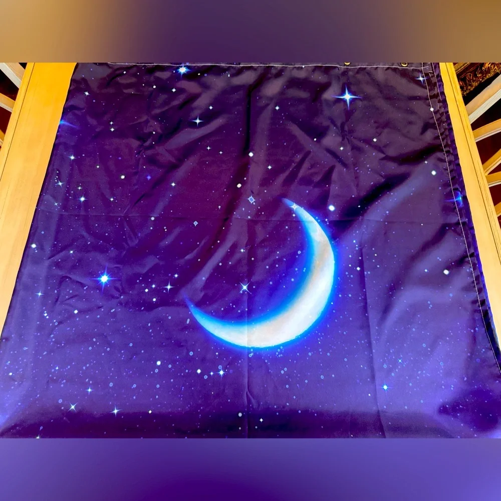 Moon & Star Night Sky Galaxy Shower Curtain - Dark Blue Navy Black - 70” x 70”